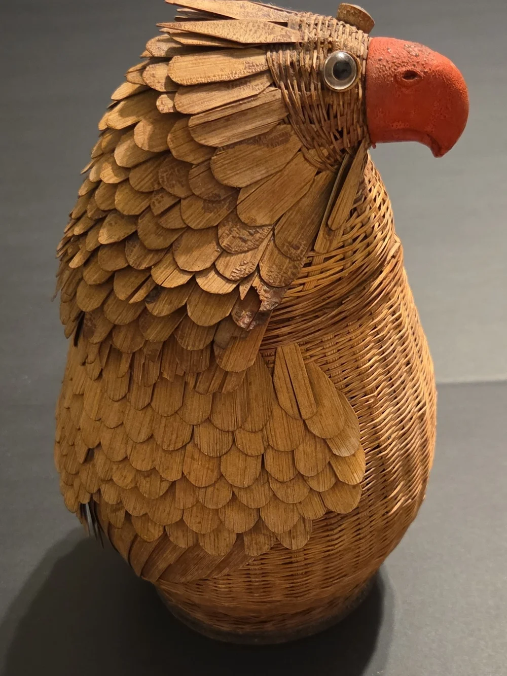 Handwoven Bird Basket with Red Beak